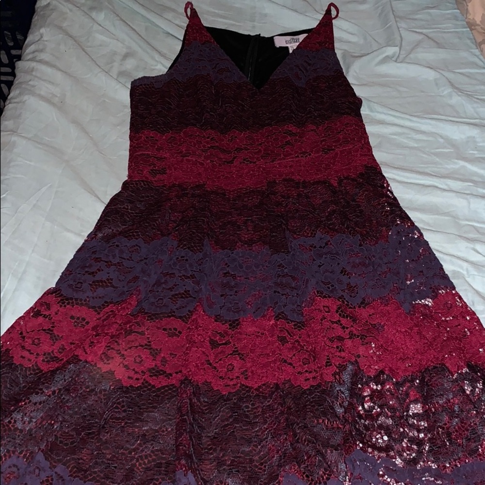 Badgley Mischka Burgundy and Navy Lace Dress